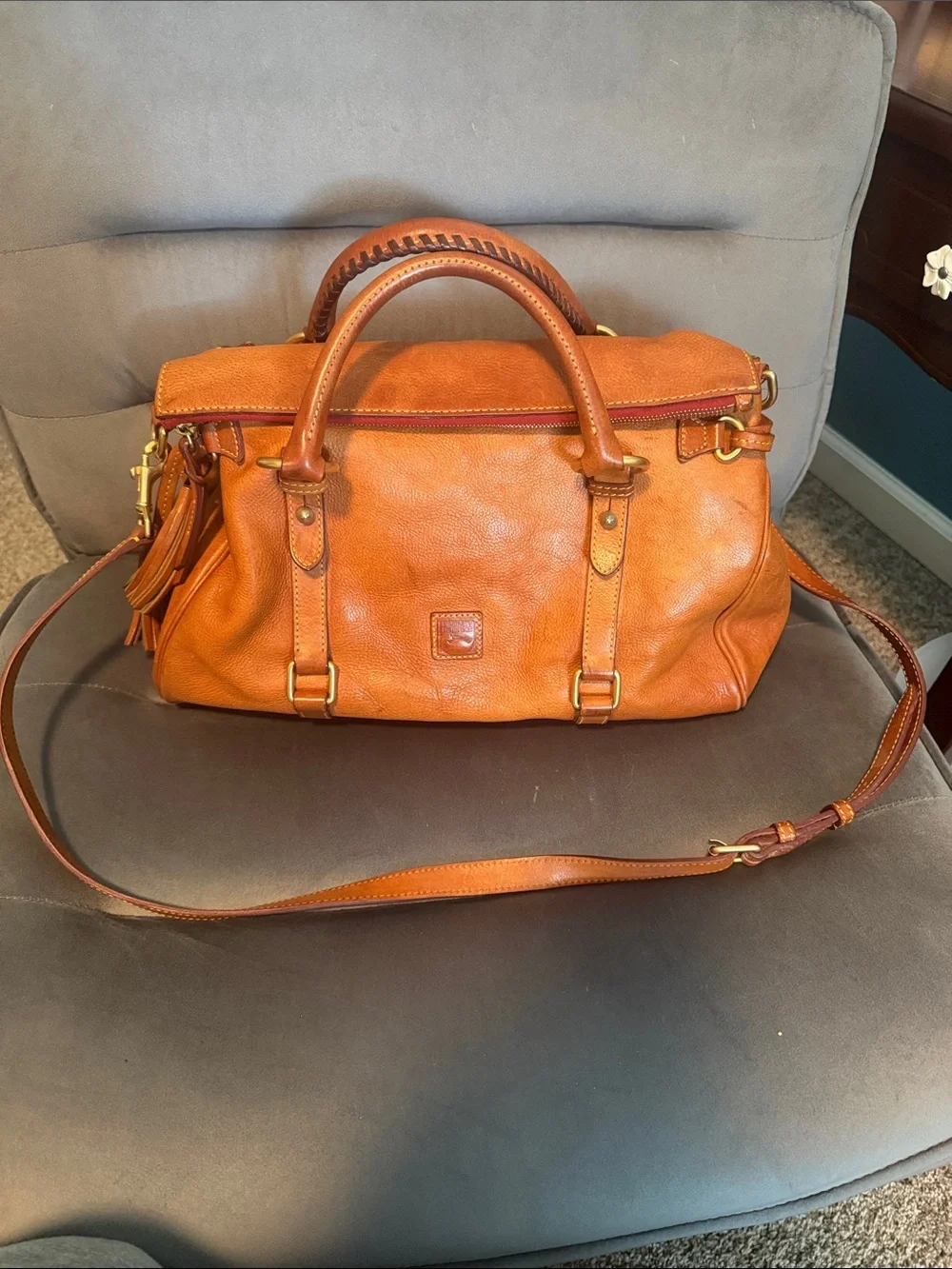 Dooney & Bourke Large Natural Florentine Satchel with crossbody strap